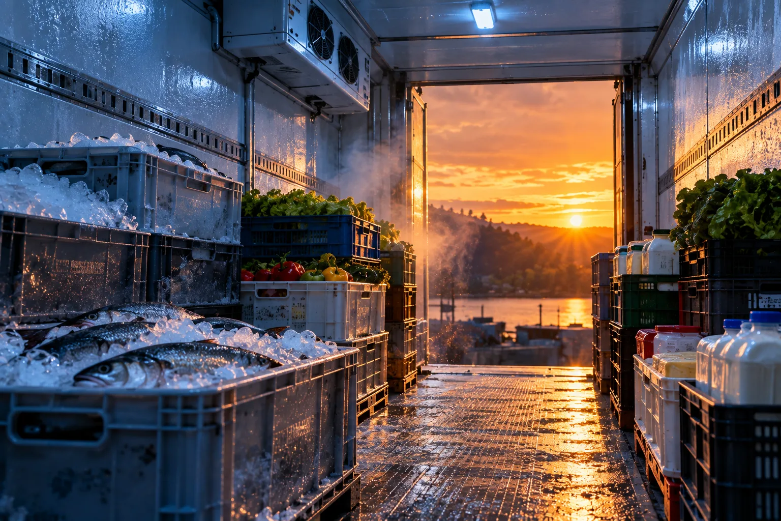 Interior de furgón refrigerado con carga